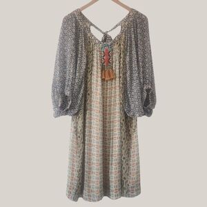 GORGEOUS Stephanie Vaille Bohemian Multi Print Beaded Tassle Dress Size Medium.